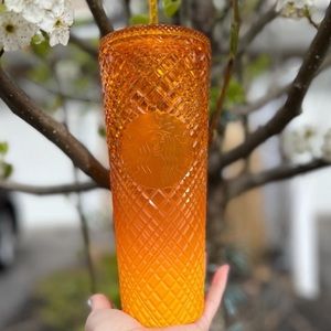 Starbucks Mango Pineapple Jeweled Matte Ombré Gradient Grid Cold Cup Tumbler